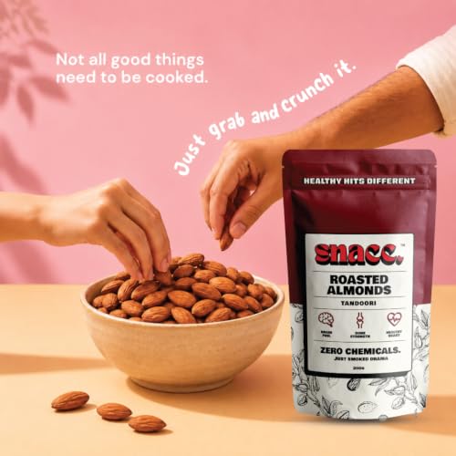 Image of Snacc Roasted Tandoori Almonds | Premium Roasted Badam | Crunchy Dry Fruits | Protein Rich | High Fiber | Zero Chemicals | Clean Label | Healthy Snack | 200g x 4 Pack