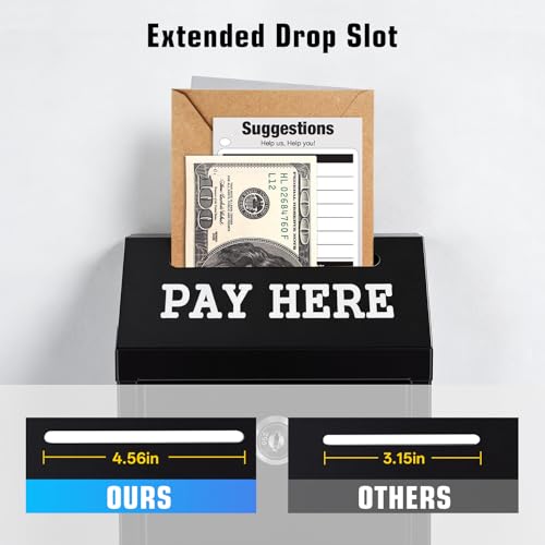 Sumerfnt Locking Cash Box with Slot, Metal Money Donation Box with Lock and 4 Keys Wall Mount, Cash Drop for Farm Stand, Self-Serve Stand, Tips, Fundraising, 10.24\" x 5.7\" x 2.95\", Black - Thumbnail 4