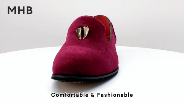 REIHUANNE Men\'s Red Velvet Penny Loafer Suede Slip On Smoking Wedding Shoes Amazon.com | REIHUANNE Men main image 2