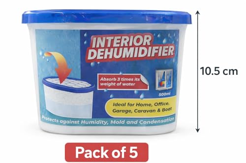 ACCURATE 500ml Interior Dehumidifier Pack of 5 | Condensation Remover Moisture Absorber | Dehumidifiers for Damp | Mould | Moisture in Home,Kitchen, Wardrobe, Office, and Basement (PACK OF 5)