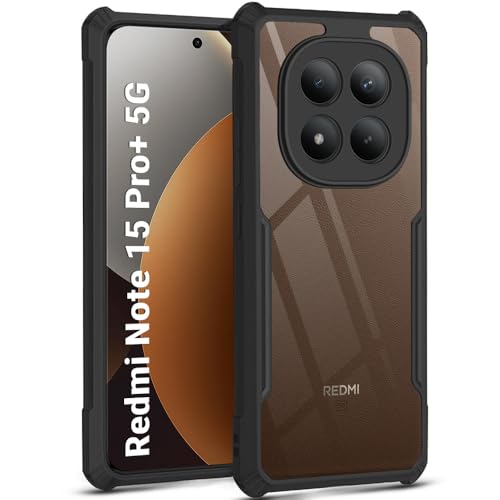 Image of TheGiftKart Shockproof Crystal Clear Back Cover Case for Mi Redmi Note 15 Pro Plus 5G | 360 Degree Protection | Protective Design | Transparent Back Cover Case (PC & TPU, Black Bumper)