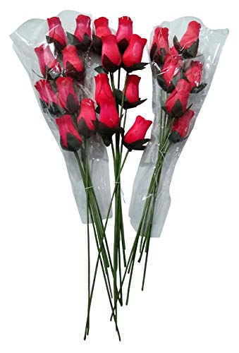 24 Realistic Small Bud Wooden Red Roses (RED, 1)