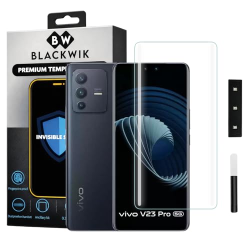Image of Blackwik Premium Curved UV Tempered Glass For Vivo V23 Pro Cellphone (Transparent, Pack Of 1) Advanced Border Less Full Screen Coverage UV Screen Protector Guard With Installation Kit