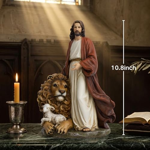 Estatua de Jesús con León y Cordero 10.8 Pulgadas miniatura 6