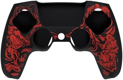 PlayVital Pure Series Dockable Model Anti-Slip Silicone Cover Skin for ps5 Controller, Soft Rubber Grip Case for ps5 Controller Fits with Charging Station with 6 Thumb Grip Caps - Samurai Prajna (Red) - 1