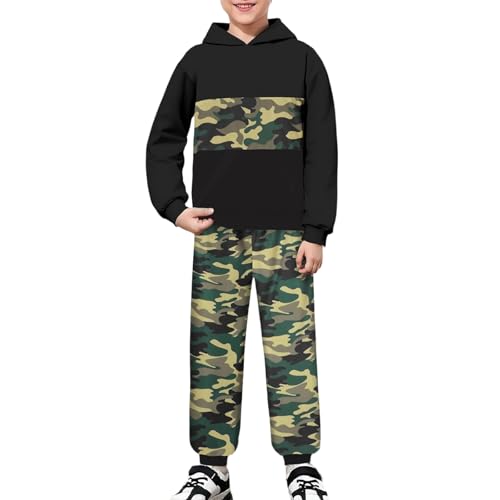 Sweat à capuche orange garçon et jogging camouflage décontracté