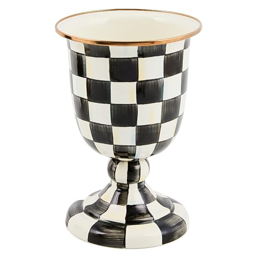 MACKENZIE-CHILDS Pedestal Vase, Decorative Centerpiece and Flower Holder, Black-and-White Courtly Check