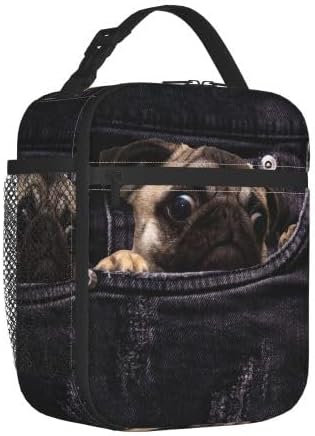 Miniatura 2 de YETTA YANG Lindo perro divertido 3D Pug portátil bolsa de almuerzo aislada caja reutilizable totes para mujeres hombres trabajo picnic camping
