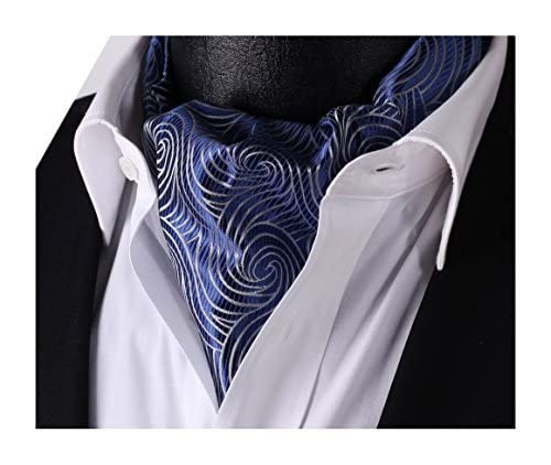 HISDERN Ascot Ties for Men Paisley Cravat Tie Jacquard Woven Self Cravat Vintage Formal Ascot for Party Wedding, Blue/Sliver, One size