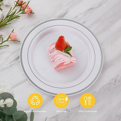 Image of Goodluck 200PCS Silver Plastic Plates,Heavy Duty Disposable Silver Plates