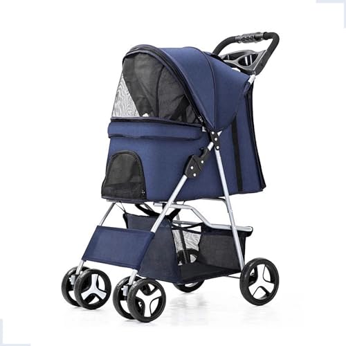 Carrinho de Transporte Pet Azul Dobrável Passeio Animal de Estimação Cães e Gatos