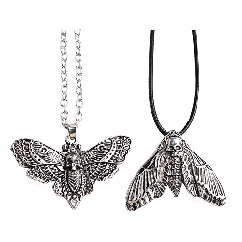 Wixine 2Pcs Skull Head Moth Necklace Animal Pendant Lady Necklace