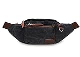 Loyofun Unisex Canvas Waist Bag Fanny Pack Hip Bum Bag For Men Women Running Hiking Climbing (Black)