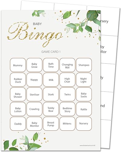 Olivia Samuel 16 Player Bingo Baby Shower Game - Botanicals Design (16 Guest Cards + 4 Sheets of Calling Cards for The Host + Winner's Certificate)