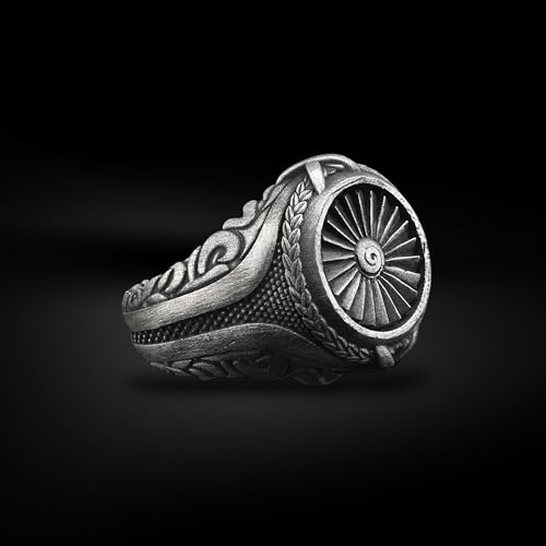 BySilverStone - Plane Turbine Handmade Sterling Silver Mens Signet Ring, Airplane Engine Unique Signet Ring, Propeller Silver Men Jewelry, Rings for Men3
