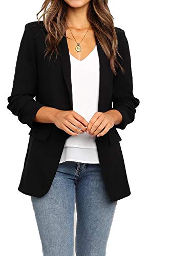 Womens Black Long Sleeve Blazer Casual Office Work Lightweight Pressfional Blazer with Pockets(XL,Black
