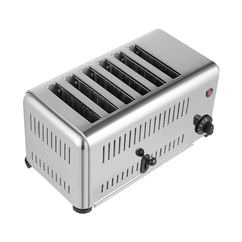 Toaster Machine, 6 Slots 1680w Stainless Steel Toaster with 1.1in Widen Slot, 16.1x8.7x8.5in 2 Modes Commercial Bread Baking Machine, 1-5 Minutes, Anti-Slip Feet, One-Piece Molding Process, Silver