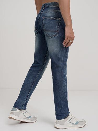 Image of Highlander Mens Tapered Fit Denim Jeans|Jeans for Man Regular Length|Distressed Jeans |Mid-Rise|Stylish Casual Wear with Stretchable Fabric for Everyday Comfort