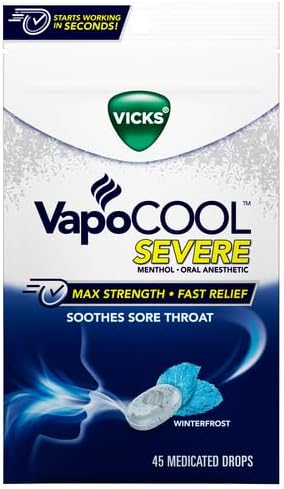 Vicks VapoCOOL Severe Medicated Drops 45ct, Maximum-Strength Relief to Soothe Sore Throat Pain
