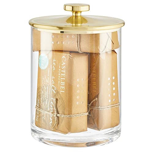 Mdesign Large Modern Apothecary Storage Organizer Canister Jars - Plastic Containers For Bathroom, Organization Holder For Vanity, Counter, And Makeup Tables, Lumiere Collection, Clear/Soft Brass #TOP5