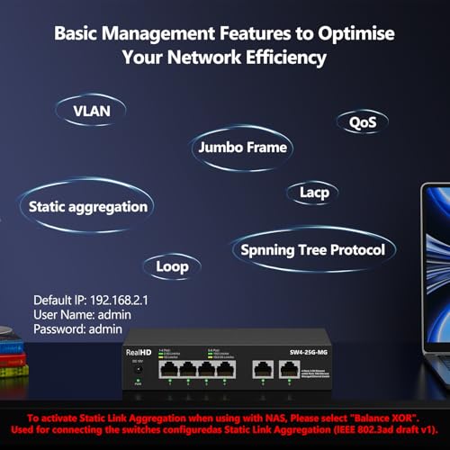 Image of 10Gb RJ-45 Ethernet Network Switch Web Managed, 2 x 10Gb RJ45 Ports, 4 x 2.5Gb Base-T Ports | Multi Gigabit Switch 1G / 2.5G | 60G Bandwidth | Fanless Metal Internet Switch for Wireless AP, NAS, PC