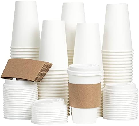 IBITION 100 Pack 16oz Disposable Coffee cups with lids,To Go Paper Coffee Cups for Hot & Cold Beverages,Paper Drinking Cups for Home-use,Office,Restaurant and Events.