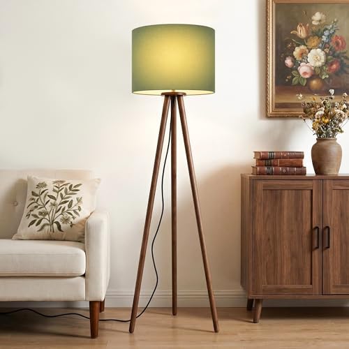 Buruis 60.6" Solid Wood Tripod Floor Lamp Green