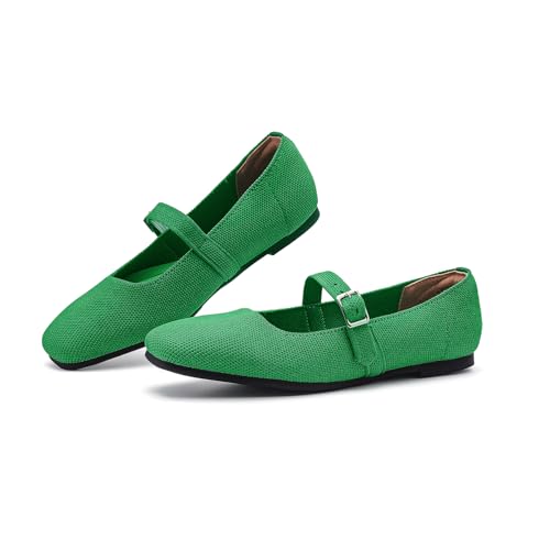 Women Knit Square Toe Ballet Flats Mary Jane Shoes with Adjustable Straps Slip On Comfortable Washable Office Casual Dressy Flat2