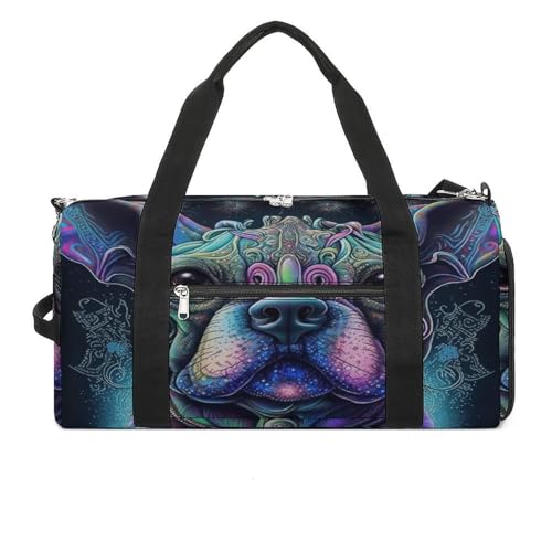 Neon Iridescent French Bulldog Gym Duffel Bag for Boys Girls with Shoe Compartment Travel