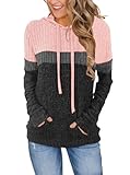 DUOEASE Top Damen Fashion Casual Hoodie Pullover Damen Langarm Farbblock Kapuzenpullover(Hellrosa-Grau XL)