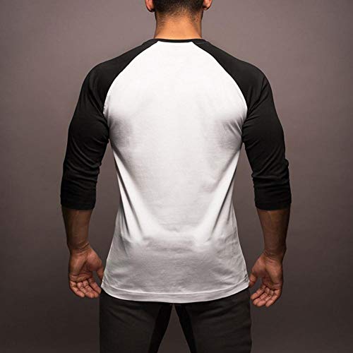 Camiseta masculina de gola redonda com cores emendadas, manga de algodão confortável para primavera