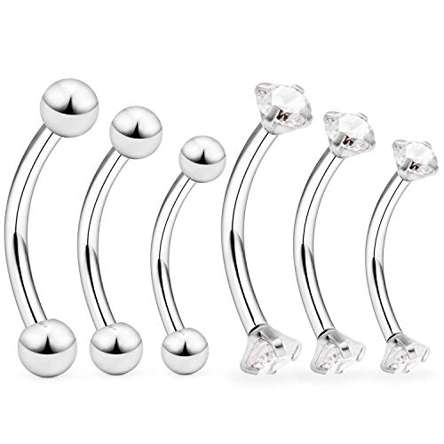 MODRSA 16G Acier Chirurgical Piercing Arcade Curvos Barbell Piercing Lèvre Sourcil Anneaux Labret Septum Piercing Helix Rook Cartilage Oreille Piercing 6mm 8mm 10mm Argent Cover