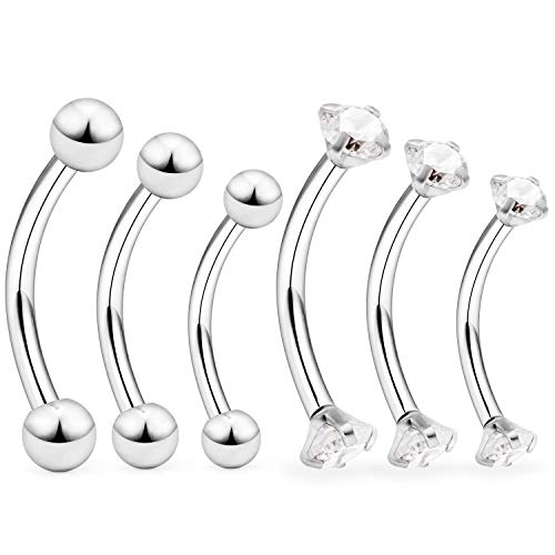 MODRSA 16G Acciaio Inossidabile Piercing Curvo Barbell Piercing Labbro Sopracciglia Anello Labret Septum Piercing Helix Rook Cartilagine Orecchio Piercing 6mm 8mm 10mm Argento