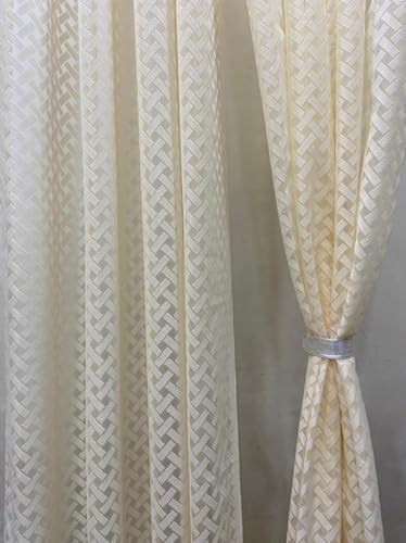 Image of Sheer Net Curtains for Window Long Door 9 Feet Long Set of 2 Pcs for Living Room Pooja Room Semi Transparent Curtains, 4 Feet X 9 Feet, Pack of 2 Pcs, Cream Color
