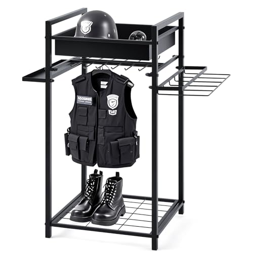 Blulu Police Gear Stand, Police Hanger, Tactical Duty Gear Rack with Hooks, Uniform, Duty Belt & Vest Hanger, Black Body Armor Stand for Police Gift