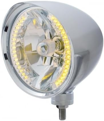 UNITED PACIFIC 32511 Chopper Headlight, RH/LH, 7", Round, Chrome Housing, H4 Bulb, with Billet Style Bezel and Smooth Visor, with 34 Bright Amber LED Position Light