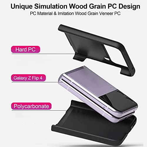 For Samsung Galaxy Z Flip 4 Case (2022 Released) Ultra Thin Simulation Wood Grain Slim Fit Hard Protective Wood Shockproof Drop Proof Protection Scratch-Resistant Design For Galaxy Z Flip 4 (Black) #TOP4