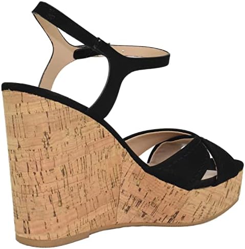 Soda Shoes Women High Wedge Sandals Open Toe Ankle Strap Platform Doris-S Black 8.5 | Image 2