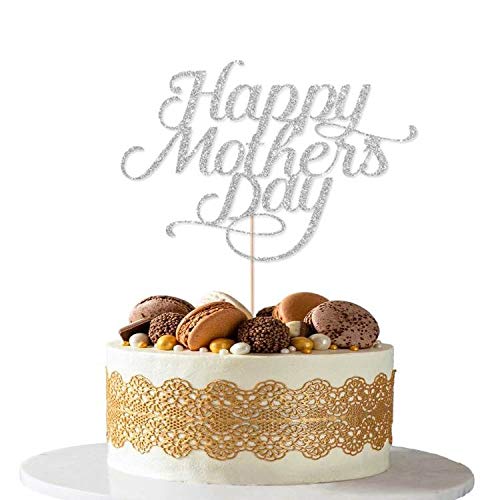 Janou 6Pcs Happy Mother's Day Silver Glitter Cake Toppers Picks Cake Decoration For Mother's Day Birthday Party Favors #TOP2