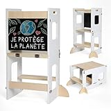 KYWAI® Tour d Observation Enfant – Tour d’Observation Montessori 3 en 1 Premium avec Tableau – Meuble Évolutif Sécurisé – Bois Écologique – Design Robuste pour l’Autonomie et l’Éveil à la Maison