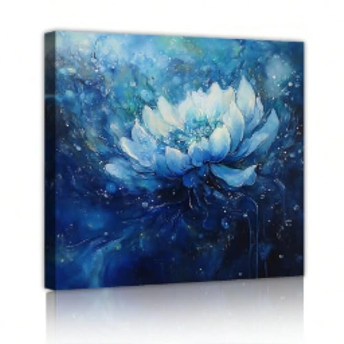 Tableau nénuphar bleu avec cadre pour habiller un mur vide facilement