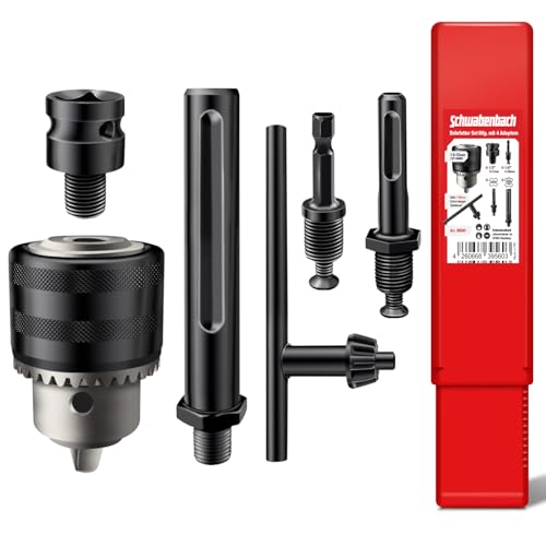 SCHWABENBACH® Kit 6 pièces Mandrin de perceuse à clé 1,5–13 mm (1/2-20 UNF) + 4 adaptateurs (SDS Plus, SDS Max, 1/4