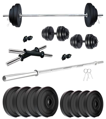 Image of Kore PVC 18 Kg Home Gym Set with One 3 Ft Straight Rod and One Pair Dumbbell Rods, Multicolour