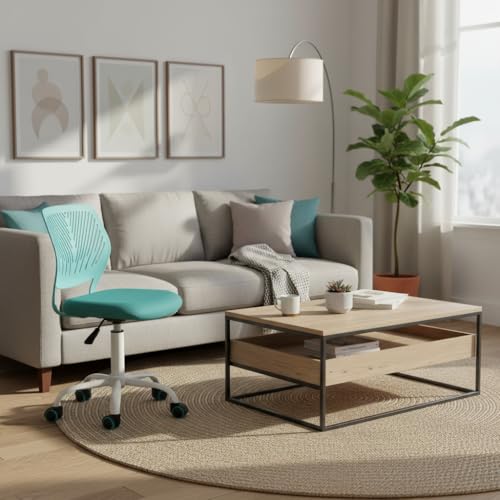 FurnitureR Wohnzimmer Sessel & Stühle ergonomischer Drehstuhl ohne Armlehnen, höhenverstellbar, Netzstoff, Metallfuß mit Rollen, 38x40cm Sitz, 32cm Rückenlehne, Grün