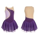 Vestido de patinaje artístico for niñas, maillot de ballet con brillantes diamantes de imitación, traje de baile lírico, mono ajustado for gimnasia rítmica Leotardos de Ballet Danza(Purple,16)