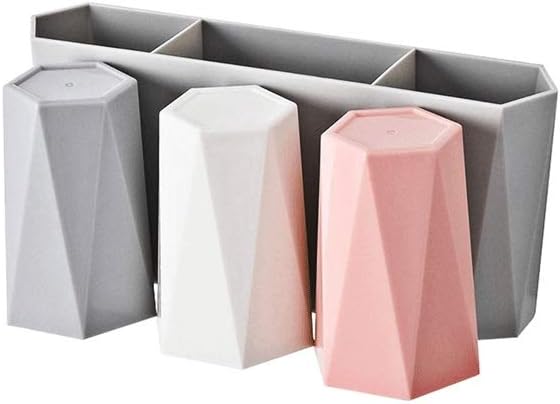 Toothbrush Holder Wall-Mounted 3 Cup Storage Kit, Bathroom Plastic Box