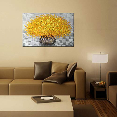 Winpeak Art Hand Painted Modern Textured Yellow Flower Oil Painting On Canvas Abstract Floral Artwork #TOP3