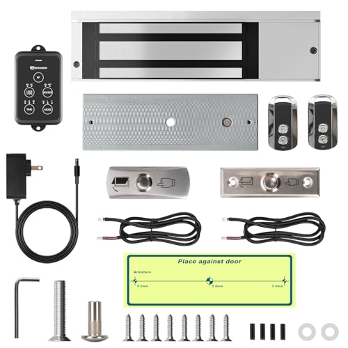 𝙐𝙥𝙜𝙧𝙖𝙙𝙚 1200lbs Electromagnetic Door Lock Access Control.Waterproof 12VDC 24VDC Heavy Duty Magnetic Door Lock Gate Lock 1200lbs Holding Force with 2 Remote Control、Integrated Power Box