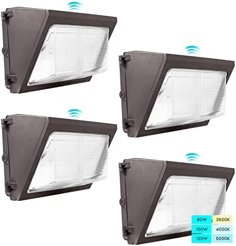Luxrite LED Wall Pack Mild with Photocell Sensor, 80W/100W/120W Change, As much as 17500 Lumens, 3 Colour Choose 3500K-5000K, IP65 Waterproof, UL Licensed – Outside Industrial Constructing Mild (4 Pack)