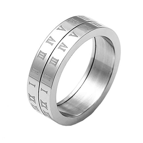 Image of PAURO Roman Numerals Spin Worry Ring | Unisex Stainless Steel, Roman Numerals Spin Worry Ring for Anxiety